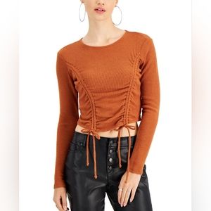 Womens Self Esteem size S Cropped Cinched Waist Ruched long sleeve top